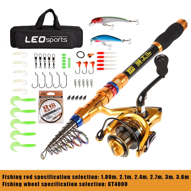 Short Travel Pole Combo Baitcasting Rod Full Set 1.8-3.6m Telescopic Spinning Fishing Rod Reel